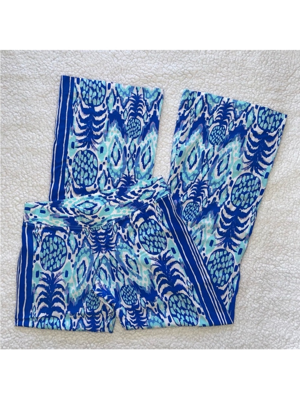 Lilly Pulitzer Blue Bal Harbour Palazzo Pants wide leg pineapple blue white XS